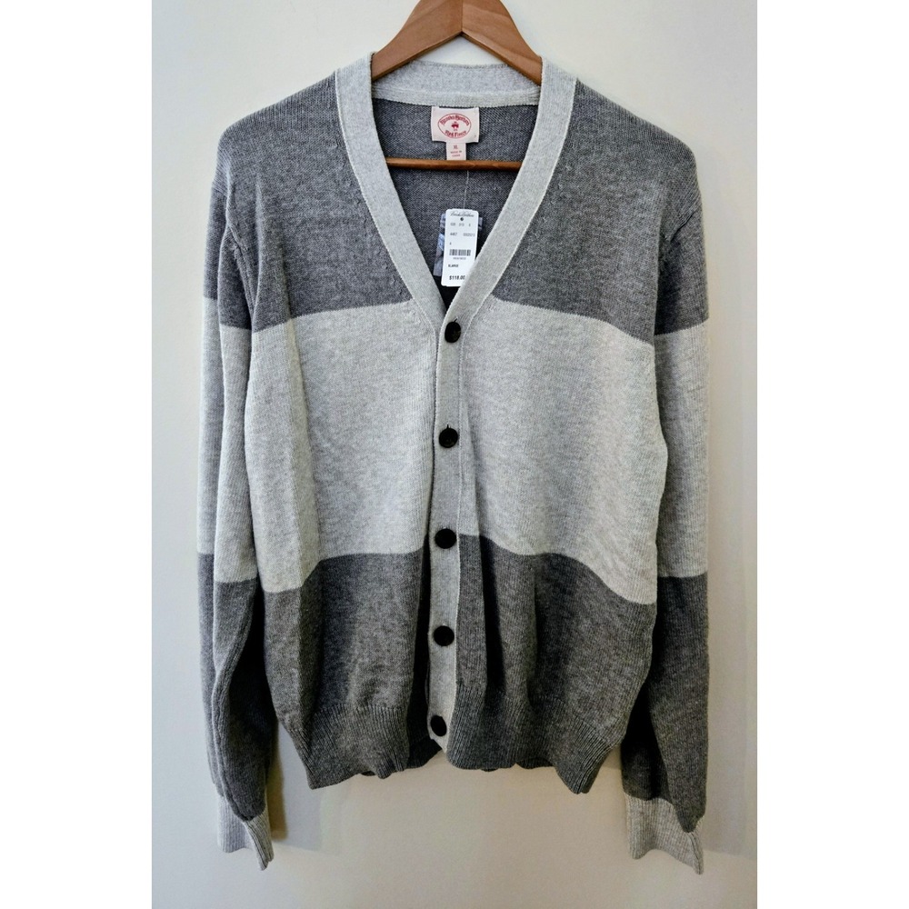 Brooks Brothers Red Fleece Label Men's XL White/Grey Cardigan - Wool/Cotton NWT